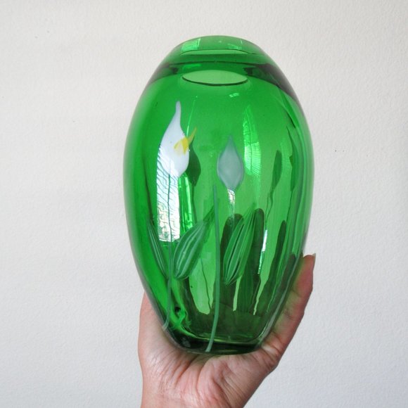 VINTAGE Pier One Imports Green Artisan Glass Bloom Vase Flower Bud Vase So Chic! - Picture 9 of 9